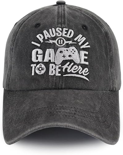 Gorra de béisbol con texto en inglés "I Paused My Game to Be Here" para hombres y mujeres, divertida gorra de béisbol bordada ajustable de algodón