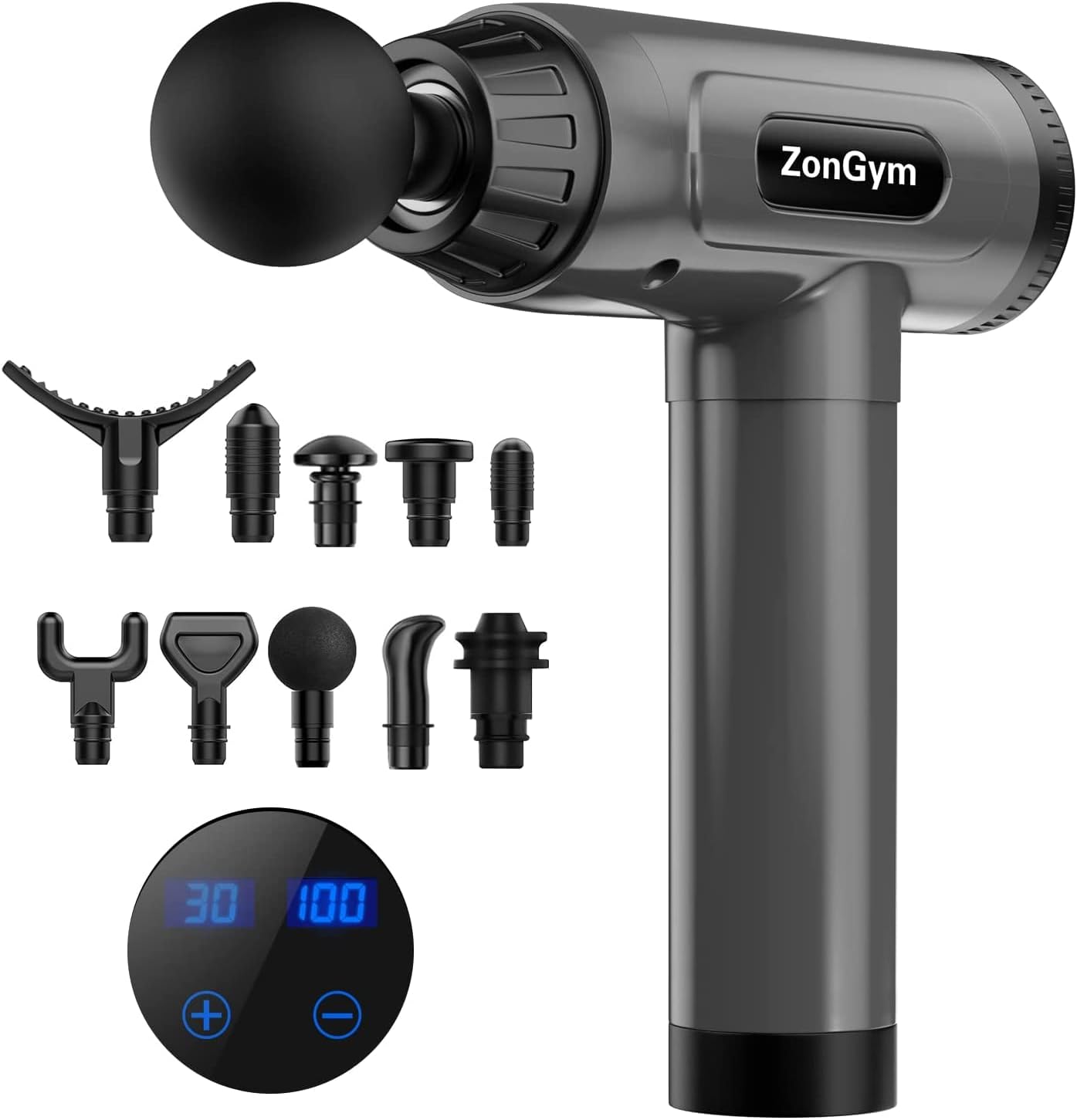 Massage Gun Deep Tissue, Percussion Muscle Massager Gun, 30 Speeds Quiet Handheld Massager for Muscle Neck Back Shoulder , LCD Touch Screen with 10 Heads (Gray) : Health & Household