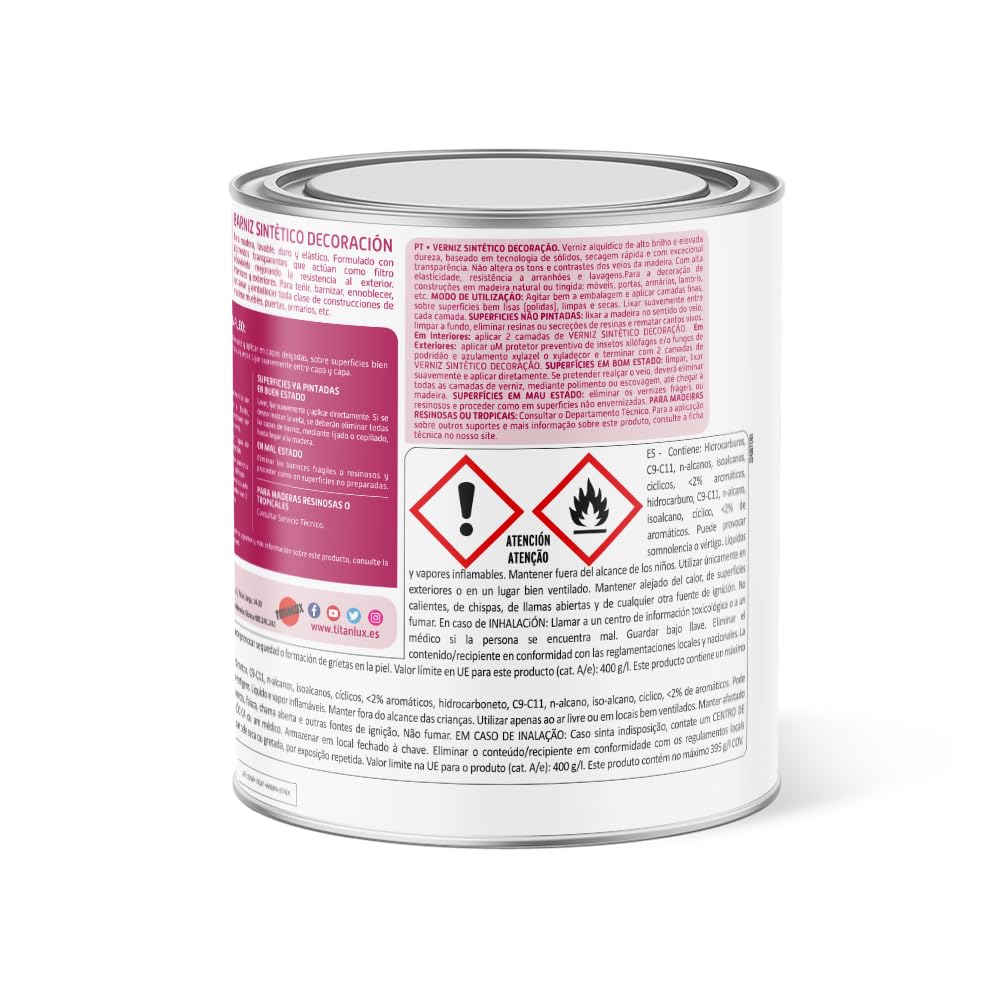 Titanlux Barniz para mobiliario y elementos de Madera Interior-Exterior, Mate Incoloro 4L