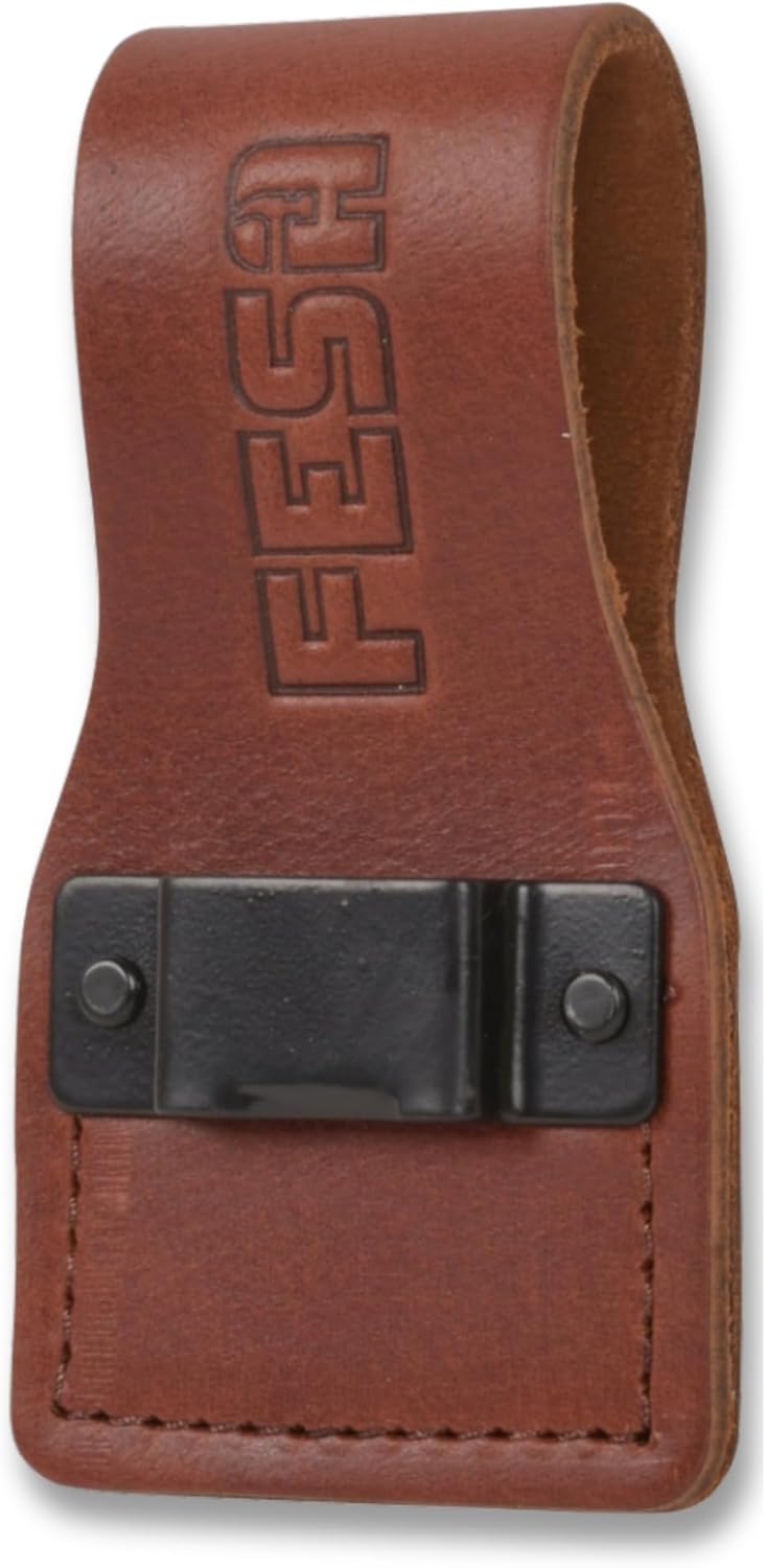 FESA Leather Tape Measure Holder for Belt with Steel Clip & Reinforced Heavy Duty Rivets - Leather Drill Holder for Tool Belts up to 3" Wide - Handcrafted