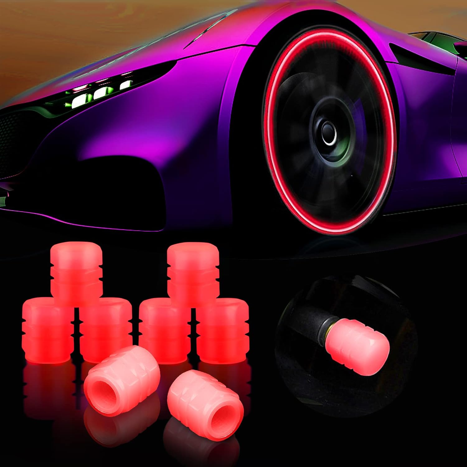 Universal Fluorescent Car Tire Valve Caps, Set of 8