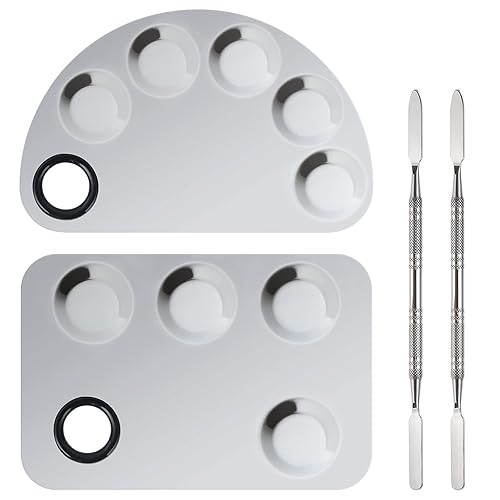 Miniatura 9 de Paleta de maquillaje Penugo, 2 piezas de acero inoxidable con espátula de herramienta, paleta cosmética de uñas para mezclar fundacionessombra de