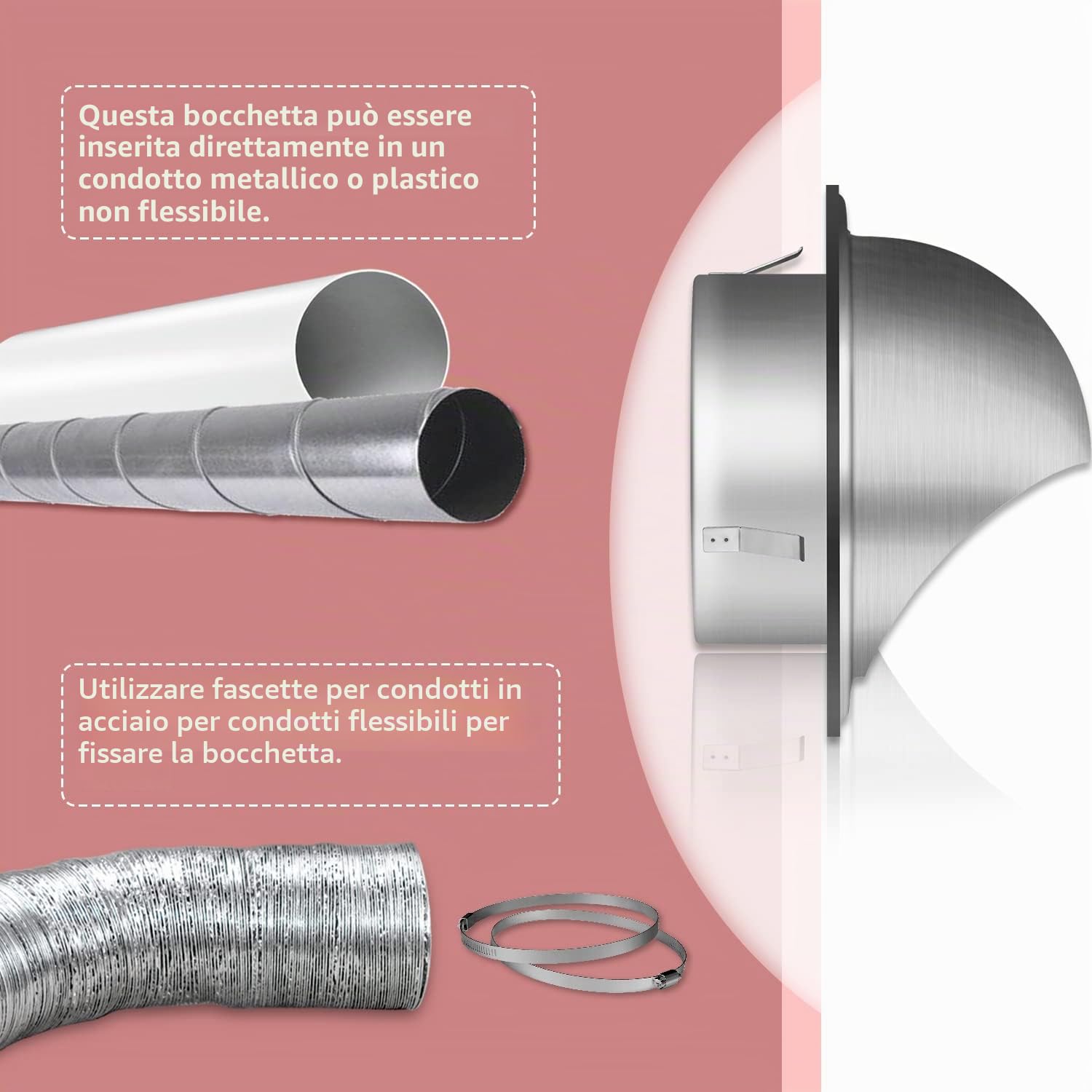 WeCooper Griglia di ventilazione da 100 mm, in acciaio inossidabile 304, con estrattore tondo a punta semicircolare, copertura della ventola a 4 pollici, con alette, zanzariera e deflettore antigoccia