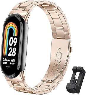 BDIG Correa Compatible para Xiaomi Mi Band 10/Mi Band 9/Xiaomi Mi Band 8, Pulsera de Repuesto de Acero Inoxidable Hebilla Ajustable Correa para Mi Smart Band 10/9/8 Oro rosa (Reloj No Incluido)