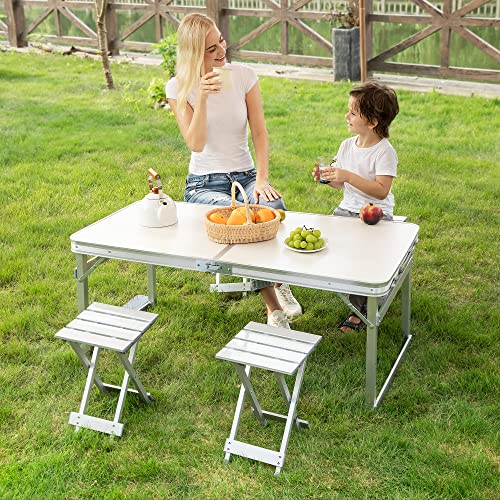 Vivohome 4 Ft Aluminum Portable 3 Adjustable Height Folding Picnic Table With 4 Stools Set Lightweight For Camping Bbq Party Backyard Indoor Outdoor #TOP1