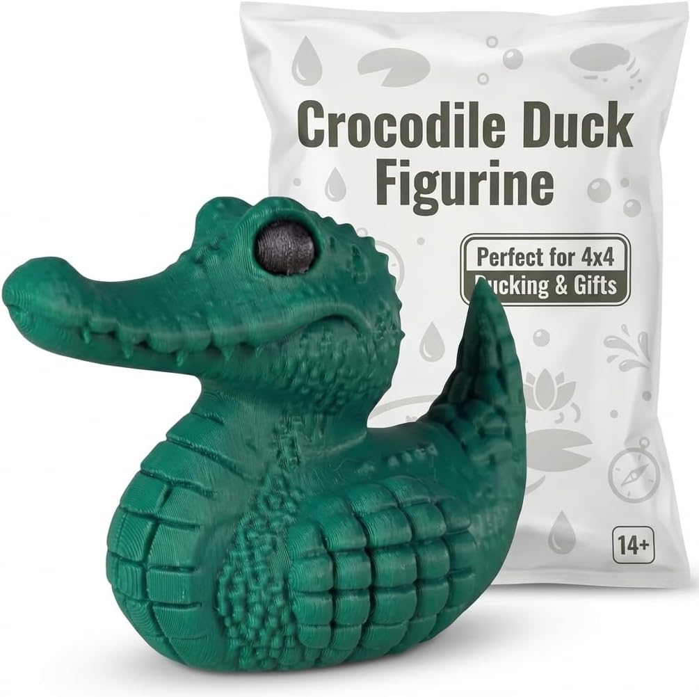 Crocodile Duck Collectible Figurine - Unique Green 3D Printed Desk Decor for Shelf Display or Gift Accent - 3D Printed in Canada
