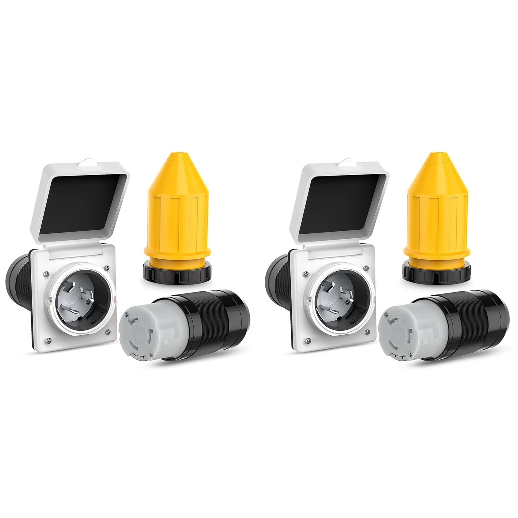Jnchdghwa 2X 50AMP RV Power Inlet Outlet Shore Power Kit W/Boot Cord Protector 125/250V NEMA SS2-50P SS2-50R Twist Lock