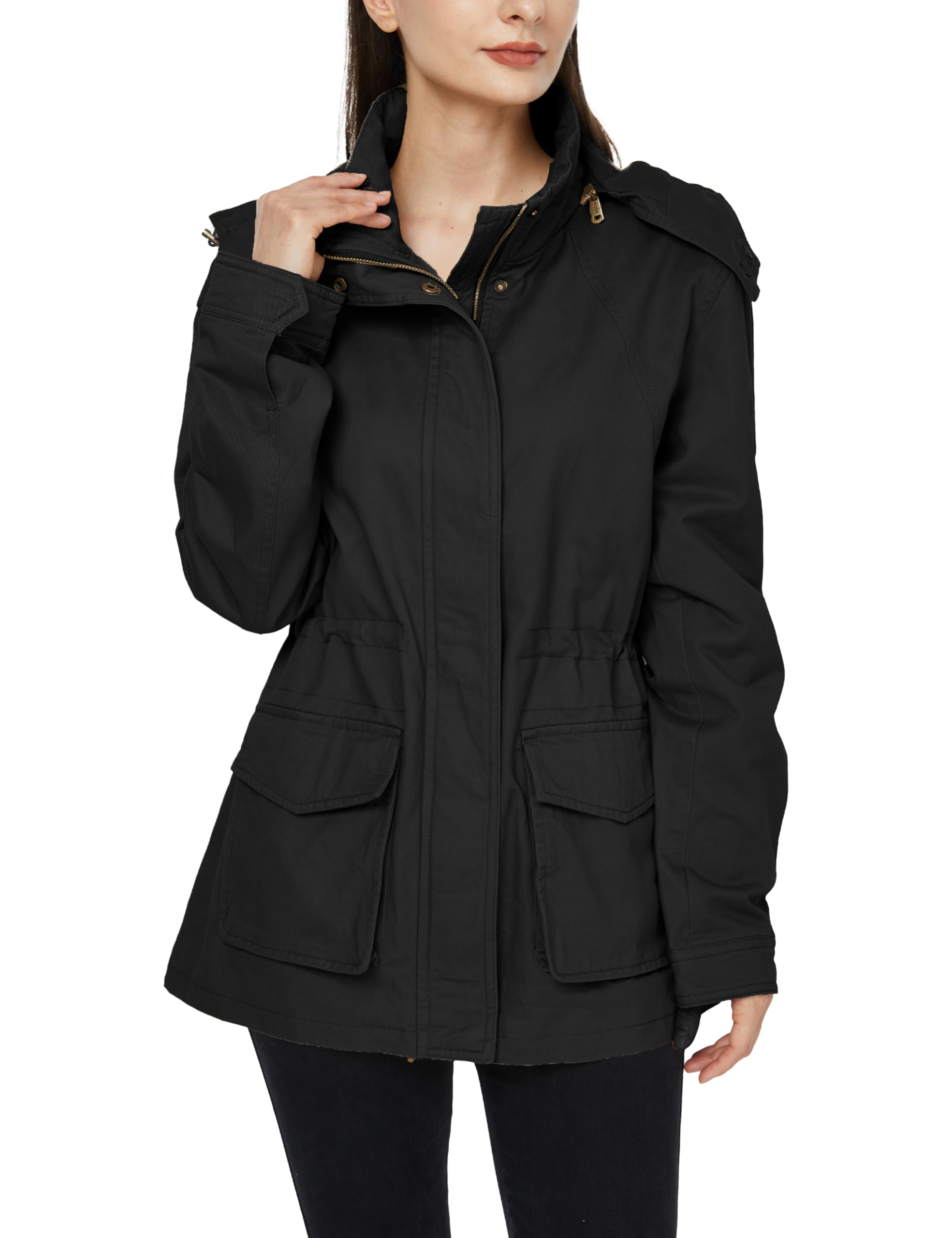 WenVen Giacca da Donna Cotone Militare Caldo Giubbotto Slim Fit Casual con Zip Antivento Cappotto Leggera Giacchetta Carga Classica Parka Montagna