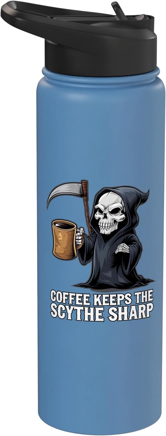 Coffee Keeps the Scythe Sharp. Grim Reaper Dark Humor Stainless Steel Insulated Water Bottle