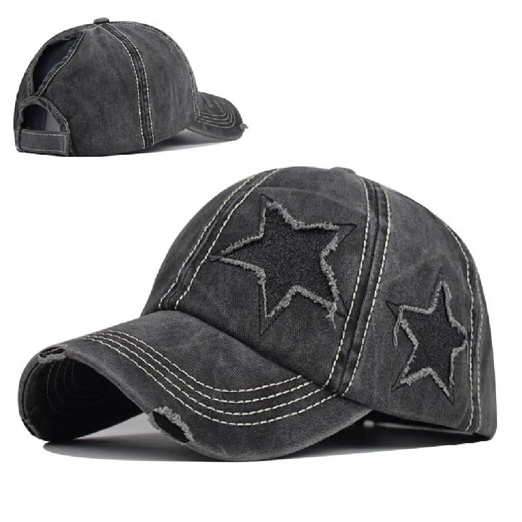 Criss Cross Hat Washed Distressed Baseball Cap Ponytail Hat High Messy Bun Ponycap for Women