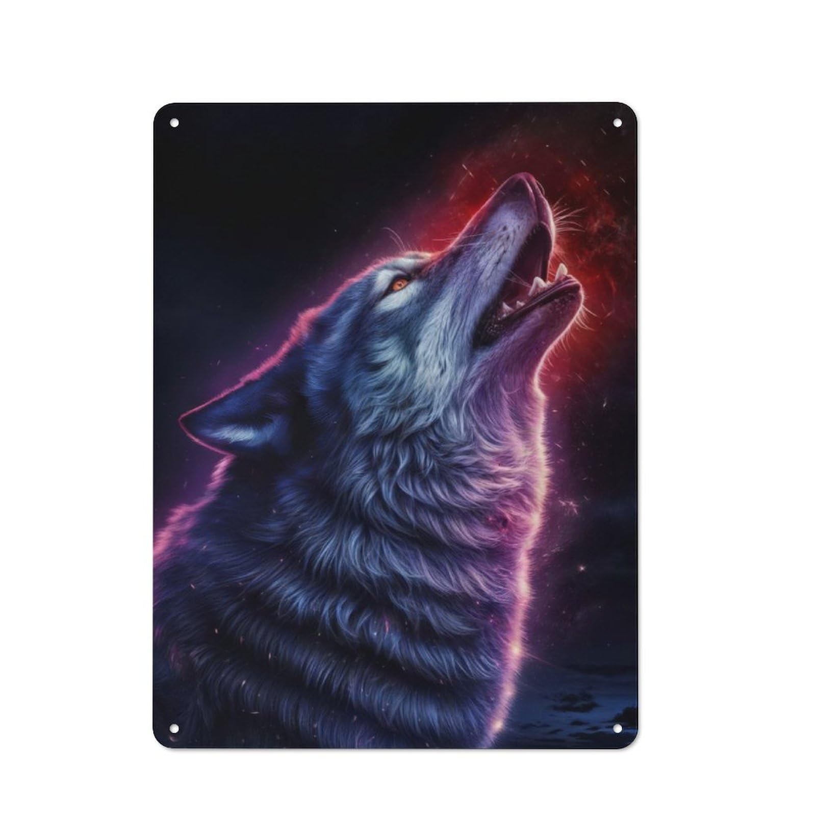 Tin Sign 40x30cm with Wolf Howling at The Stars for Hallway Wall, Retro Decor, Suited to Hallway Decor Lovers
