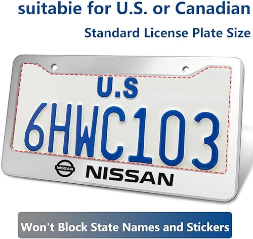 Miniatura 2 de 2 marcos de matrícula para Nissan Maxima Altima Rogue Kicks Murano Frontier Pathfinder Titan, cubiertas delanteras y traseras de acero inoxidable,