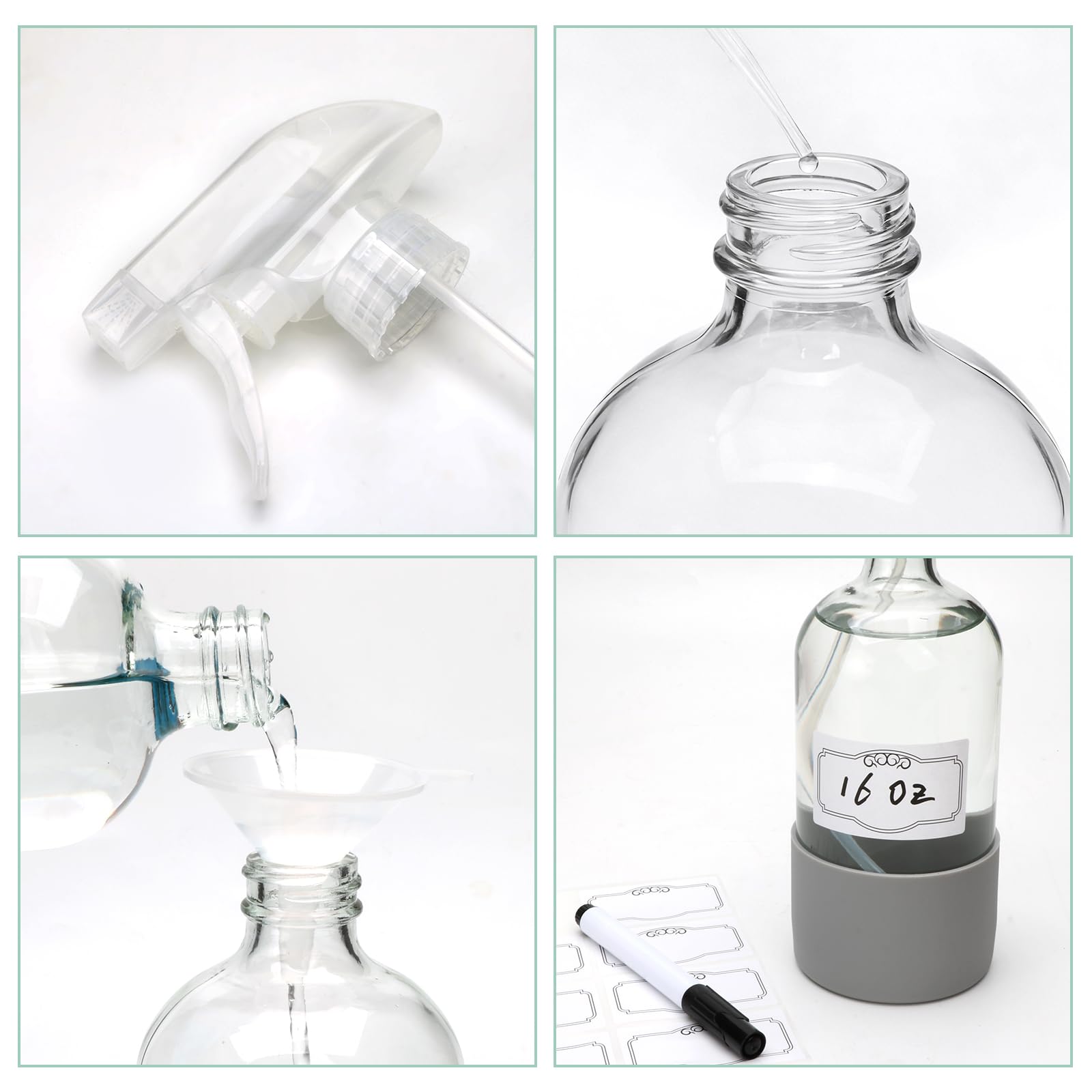 Maredash 16 oz Glass Spray Bottles, 12 Pack, Refillable Cleaning Containers