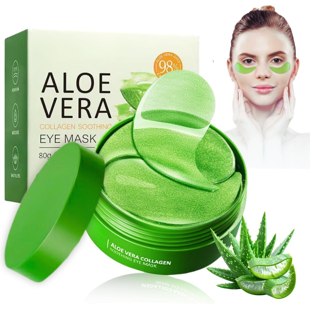 60 Stück Aloe Vera Augenpads gegen Augenringe, Hyaluronsäure-Augenpflaster gegen Augenringe, Falten, Schwellungen und Tränensäcke