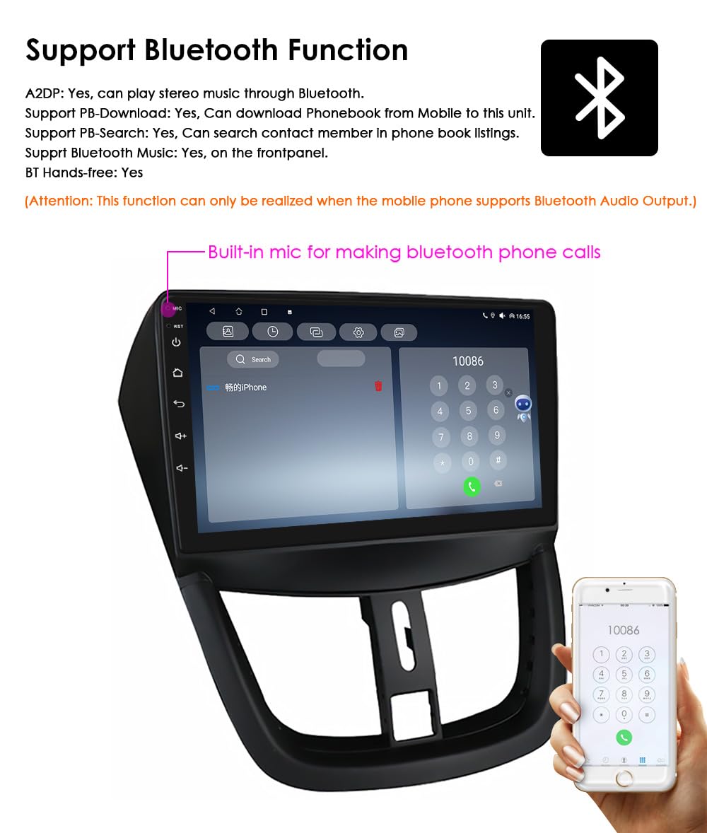 Ossuret Autoradio pour Peugeot 207 207CC (2006-2015), 9 Pouces Android 13 écran Tactile 2+32 Go Navigation GPS avec Carplay Android Auto WiFi Bluetooth USB Commande au Volant