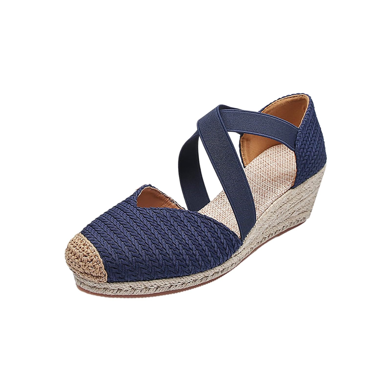 Plataforma Espadrille Sandals - Sandalias de mujer con cordones para verano, zapatos de playa con puntera cerrada, sandalias romanas, sandalias de cuña, sandalias de tiras adaptables para verano y