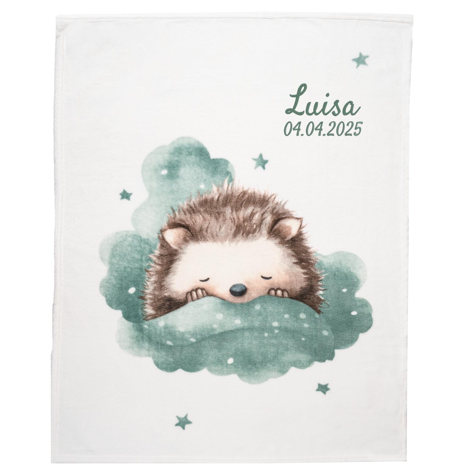 Wolimbo Babydecke - 75x100cm - Motiv Kleiner Igel - personalisierbar - Krabbeldecke mit Wunsch Name/Motiv - Kinderdecke - Geschenk zur Taufe, Geburt, Geburtstag