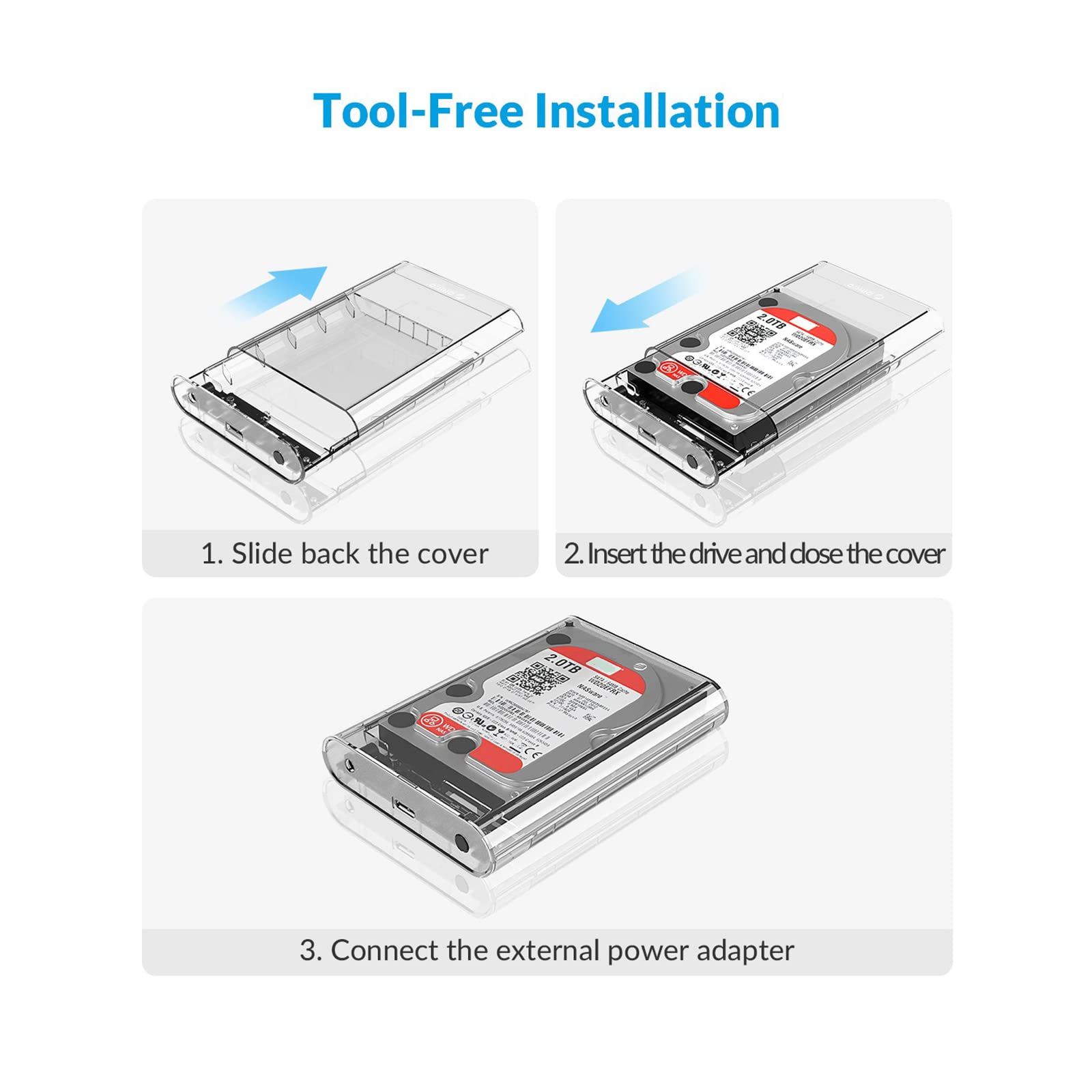 Obudowa Dysku Twardego, 3.5 ''HDD USB3.0 Do Obudowy Dysku Twardego SATA Do 2.5/3.5 Cala HDD SSD Box Adapter HD, Obsługa UASP, Obsługa Dużej Pojemności 8 TB