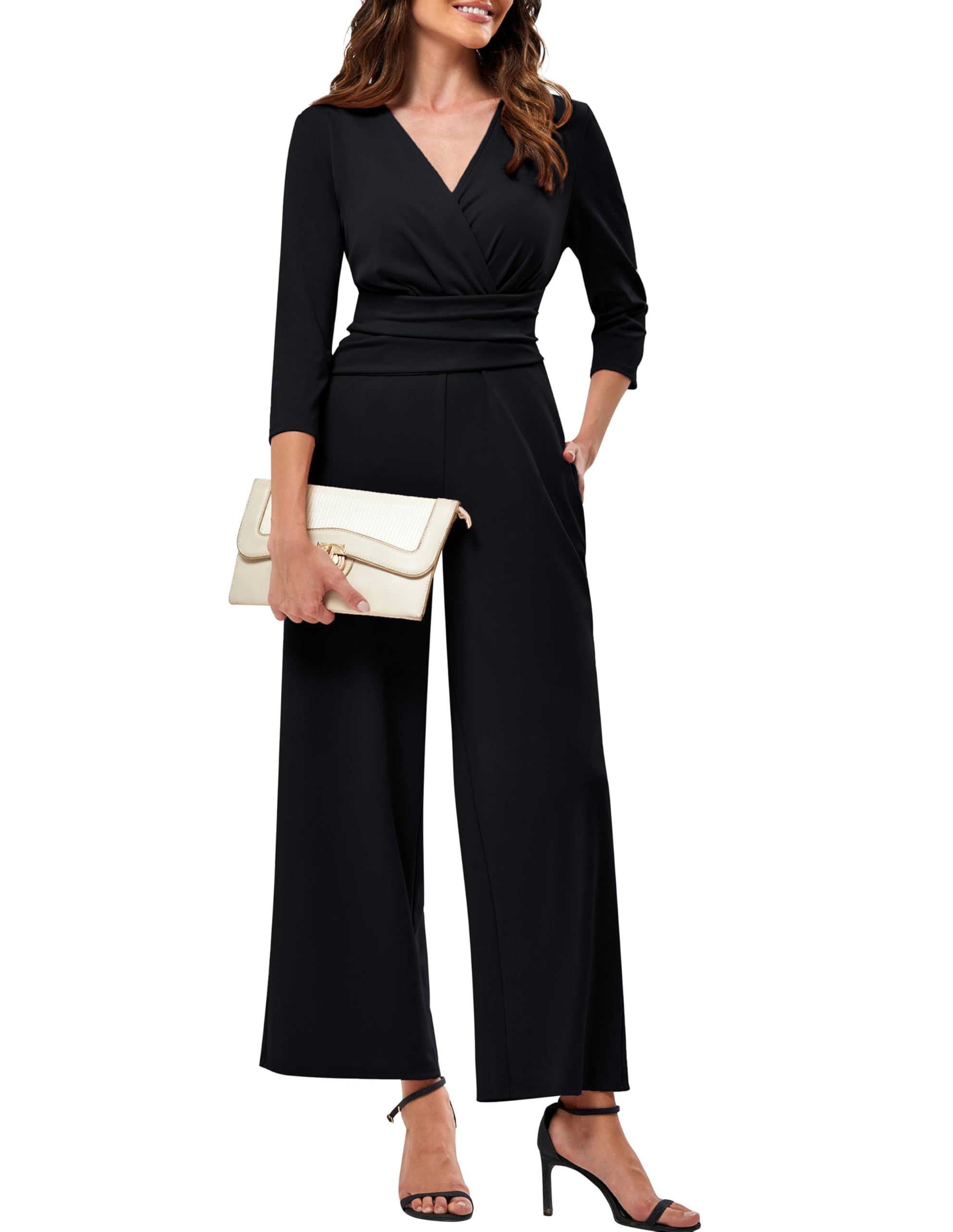 Jasambac Wedding Guest Outfits Womens Wide Leg Jumpsuits Elegant