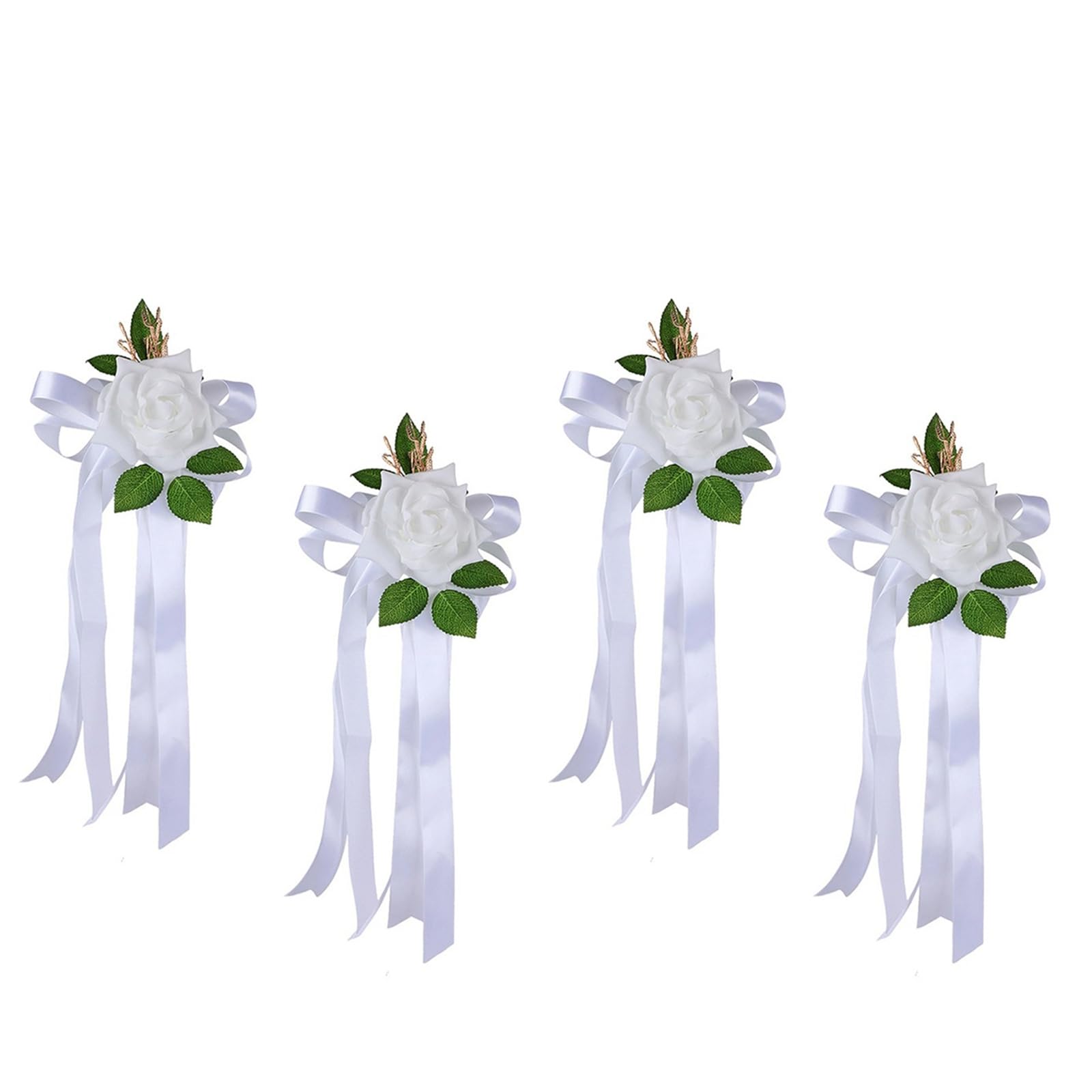 Nucelit 4Pcs Artificial Silk Flower Rearview Glass Decorations Wedding Floral Arrangement for Bridal Showers Anniversaries Ribbon Wedding Car Ornament