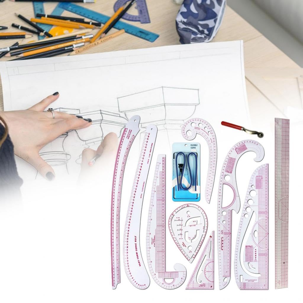 harayaa Set di righelli metrici Set di Modelli di Abbigliamento per Styling di righelli per Cucire Set di righelli per Curve francesi, 11 Pezzi