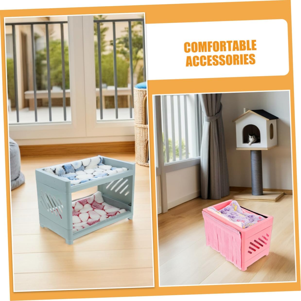 VOSAREA Small Animal Bunk Bed with Cushions and Blankets Double-Layer Guinea Pig Hideout House Hamster Bed Plush Mattress Set for Small Pets Indoor Use Random Color