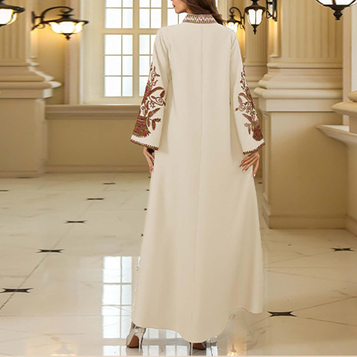 JOAU Women Muslim Abaya Dress Islamic Dubai Modest Crochet Embroidery Maxi Dresses Kaftan Eid Prayer Clothes Arabian Robe