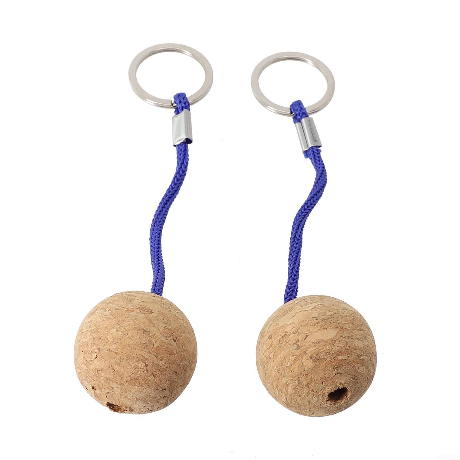 Accarugty 2 Pack Floating Cork Ball Key Ring EVA Buoyant Keychain With Stainless Steel Rope For Kayaking Sailing Boating, Bright Color Water Safety Keys Finder Boat Accessories(Blue)