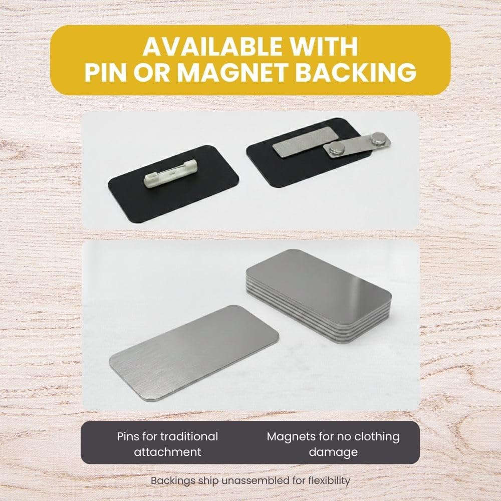 Name Tag/Badge Blanks - 50 Pack - 1-1/2" X 3" (Brushed Silver) Round Corners, Magnetic Backing