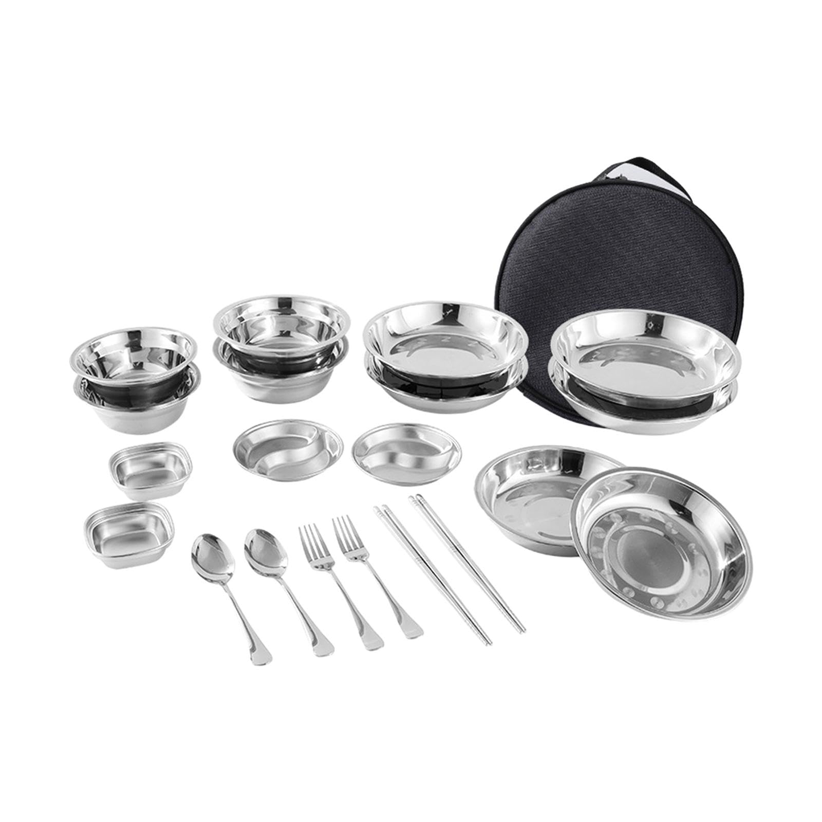 Ustensiles de camping avec sac de rangement antichoc et assiettes inox pour repas extérieurs