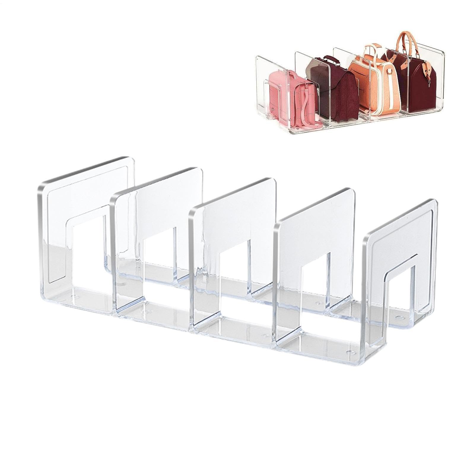 Organizer per armadio – 4 scomparti trasparenti per mensole, divisori per | frizione e mensola portaoggetti per camera da con spaziatura regolabile, organizer per borse in acrilico per armadio con