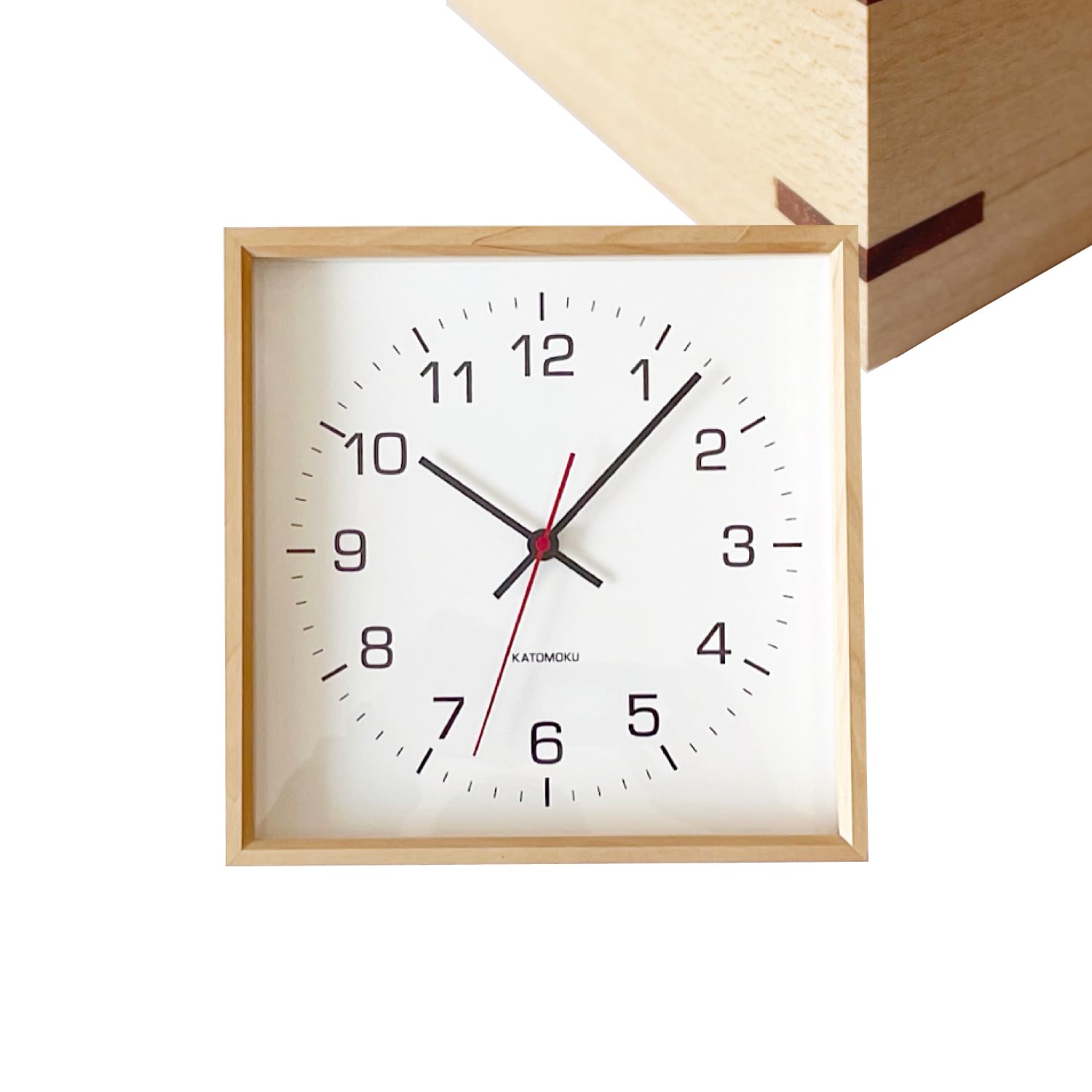 KATOMOKU muku square clock 2 km - 65HMRC H. Maple Wall Clock Continuous Second Hand (Atomic Clock)