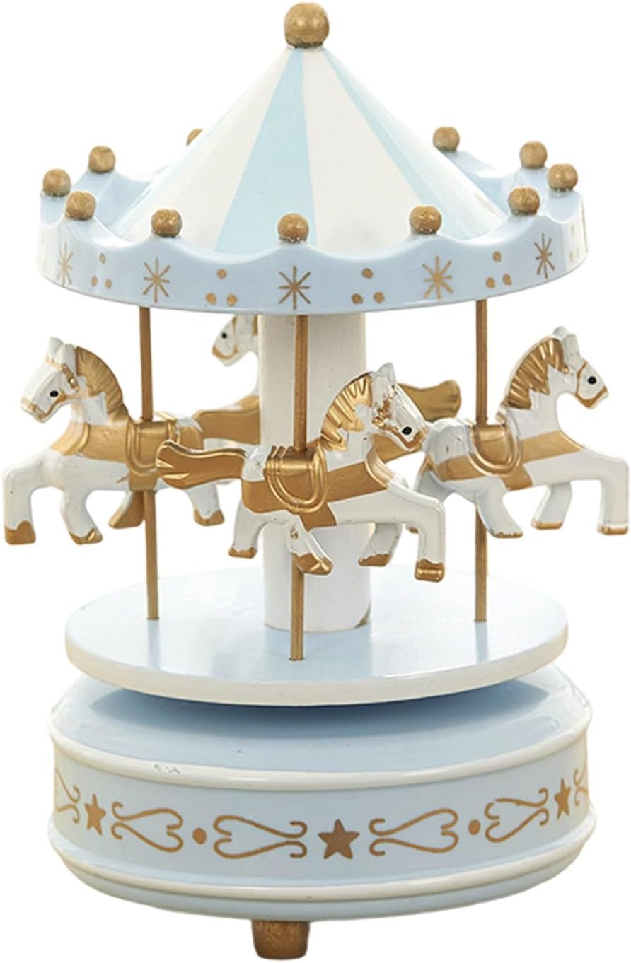 3. Wooden Carousel Music Box Hand-Cranked Smooth Rotation & Holiday Melodies for Christmas Living Room Ambiance Rotating Christmas Music Box