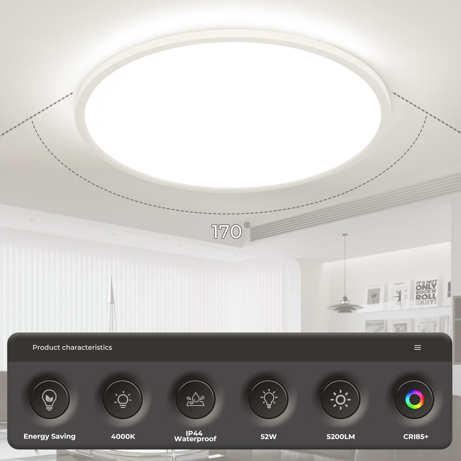 EASY EAGLE Plafon LED Techo, 50CM Superficie Panel Led 4000K, 52W Lámpara de Techo Moderna, Luz LED Techo Para Oficina Dormitorio Salon Cocina Comedor Balcón Baño, Redondo — view 3