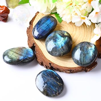 Labradorite Palm Stone Crystal Natural Chakra Reiki Healing Crystal | Pocket Worry Stone Crystal for Anxiety Stress Relief Therapy