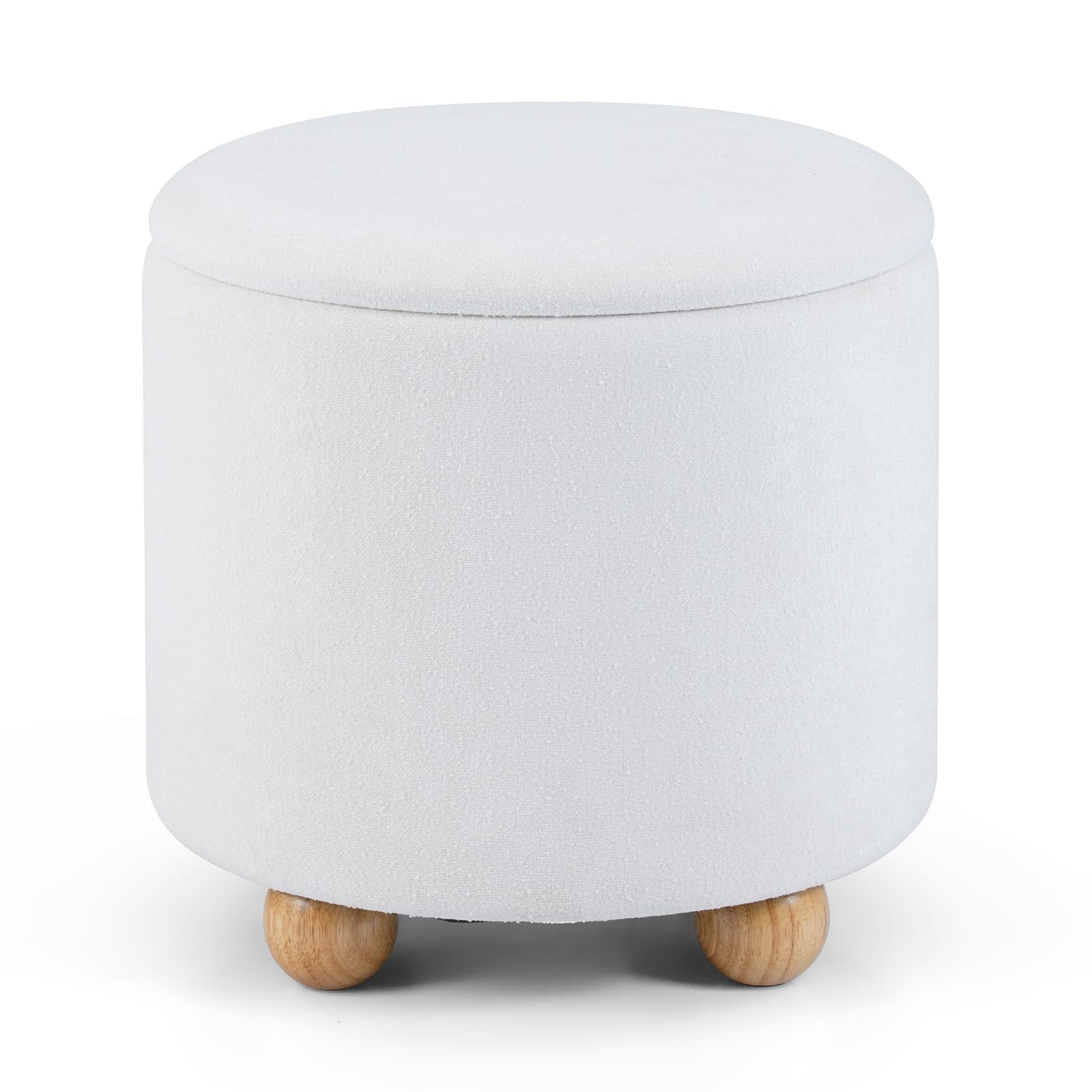 COSTWAY Pouf Contenitore 35 L, Ottomano in Tessuto Ciniglia con Coperchio Rimovibile, Sgabello con Gambe in Legno di Gomma, Portata 150 kg, per Soggiorno e Camera da Letto (Bianco)