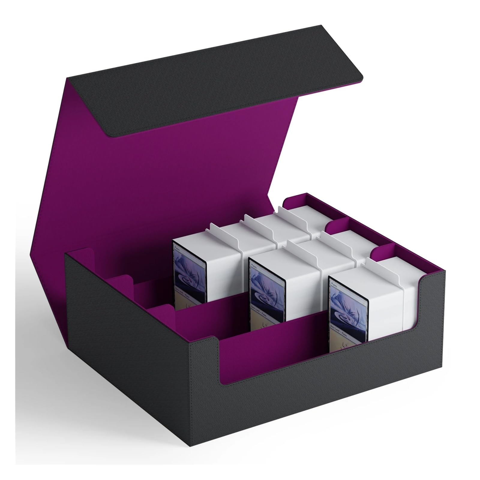Deck Box Caja de almacenamiento for tarjetas coleccionables, puede contener barajas individuales, cierre magnético cuero PU(Black-purple)