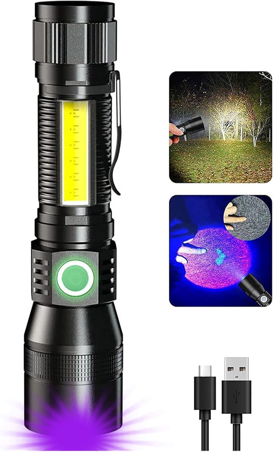 UV Flashlight Black Gentle, 3-in-1 Magnetic Flashlight Rechargeable, Excessive Lumen Tactical LED Flashlight, 7 Modes Waterproof UV Gentle for Tenting Emergencies Pet Urine Detection
