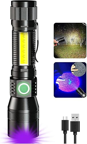 Miniatura 13 de AdamStar Linterna de Luz Negra, Linternas Recargables 3 en 1, Linterna LED Magnética de Luz UV de Altos Lúmenes, Linterna de Camping Impermeable de