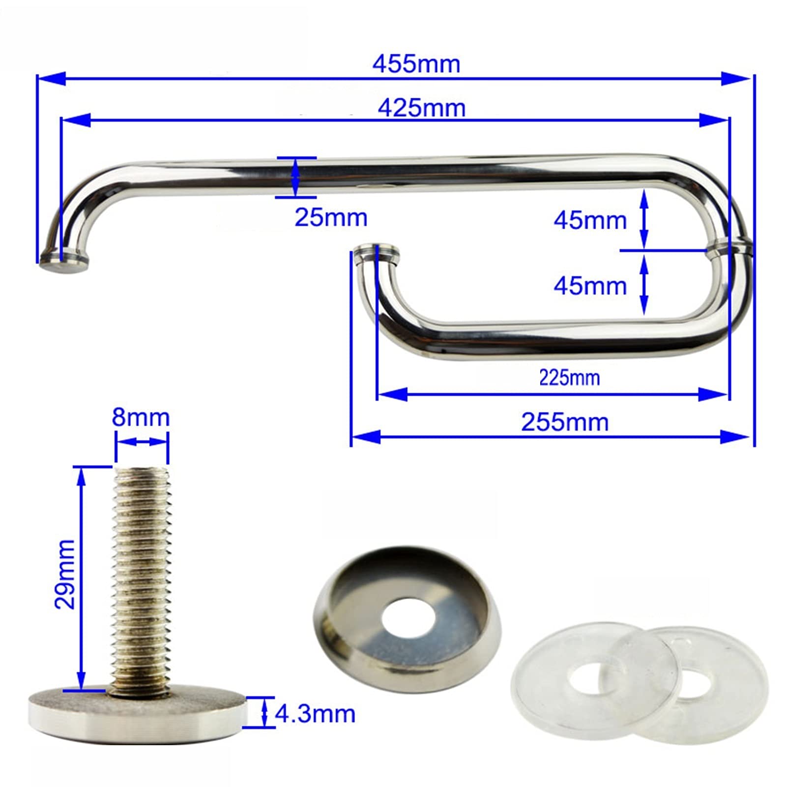 Glas-Schiebetüren-Zuggriff-Edelstahl-Hardware-Zubehör-Duschtür-Knauf-Sets (Size : 225mm+425mm)