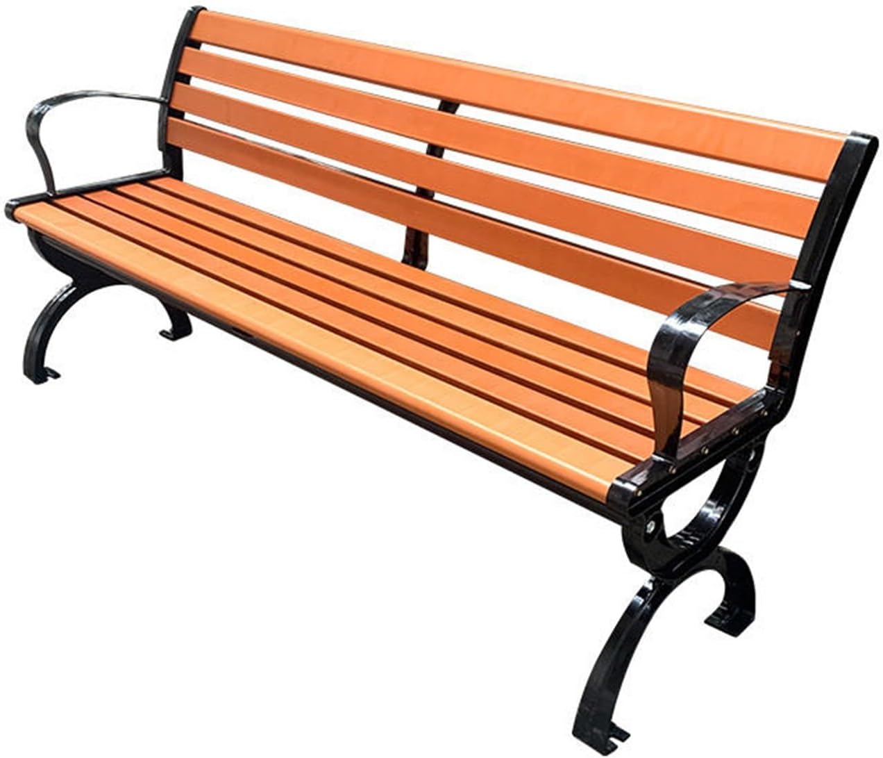 47" Outdoor Park Chair - Antiseptic Wood & Cast Iron Backrest, Leisure Garden Bench, Durable Public Seating, Comfortable Size 60"x16" for Parks & Patios