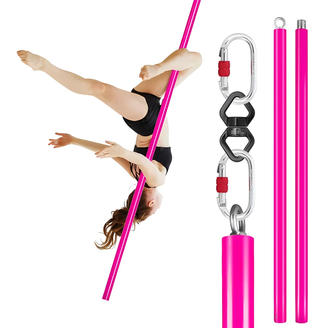 Dreamlin 6.6ft/2m Silicone Aerial Flying Dance Pole Portable Suspension Fitness Tube Hanging Rotary Silicone Steel Dancing Pole Gym Equipment for Home Bar