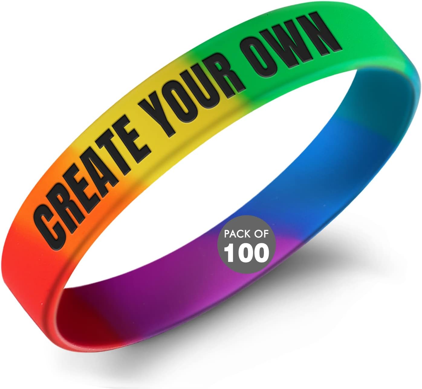 100 Pcs Personalized Silicone Wristbands Rubber Bracelets Wristbands Customized for Business, Events, Motivation, Support, Fundraisers(Rainbow)