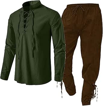 Generisch Costume Médiéval à Manches Longues Pour Homme - Tunique D' Halloween - Vintage - Chemises Médiévales à Lacets - Chemisier - Cosplay - Tunique Médiévale - Costume Chemise Nœud Papillon