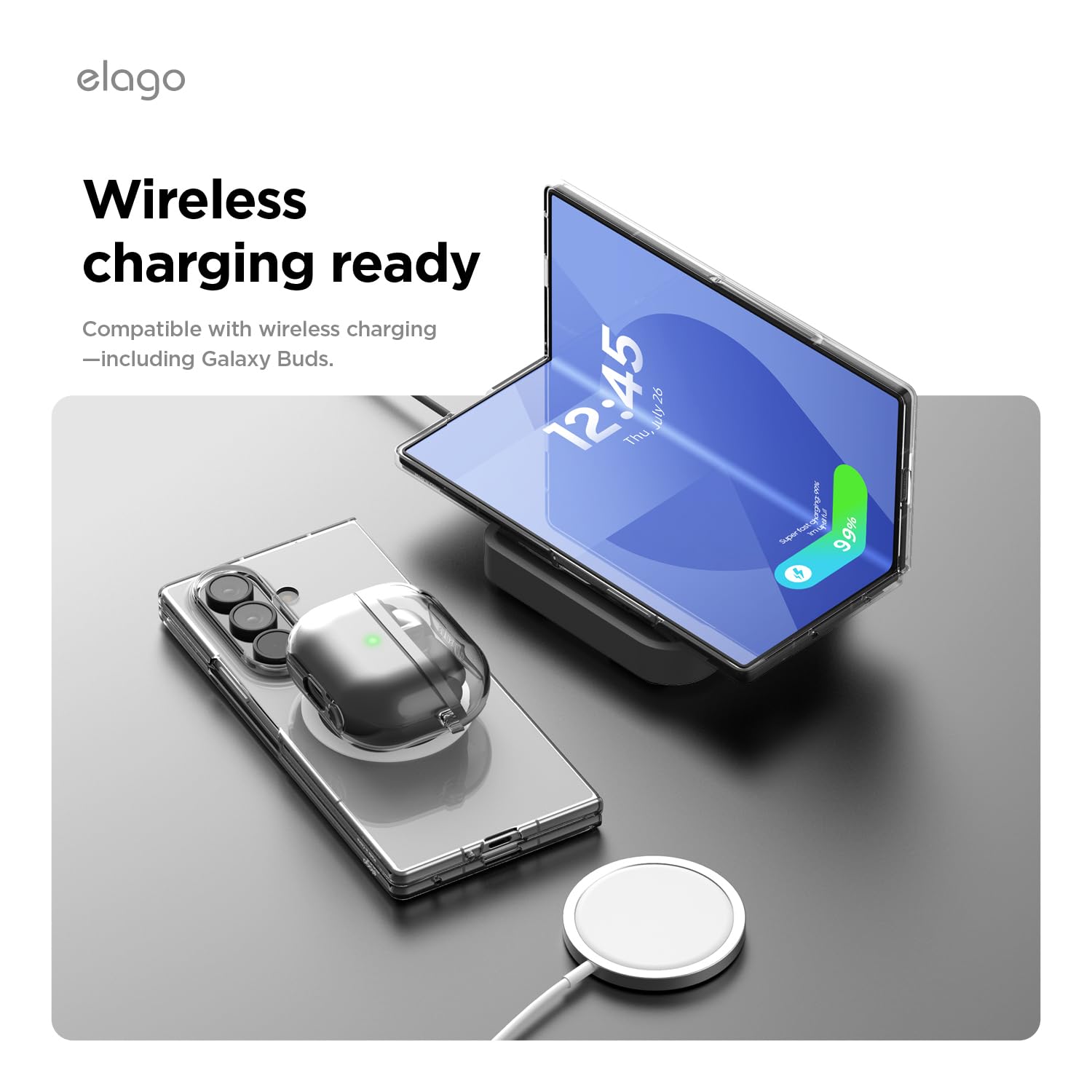 elago Magnetyczne przezroczyste etui kompatybilne z Samsung Galaxy Z Fold 7 — kompatybilne z ładowarką MagSafe, duża moc magnetyczna, wysokiej jakości PC, zderzak odporny na wstrząsy