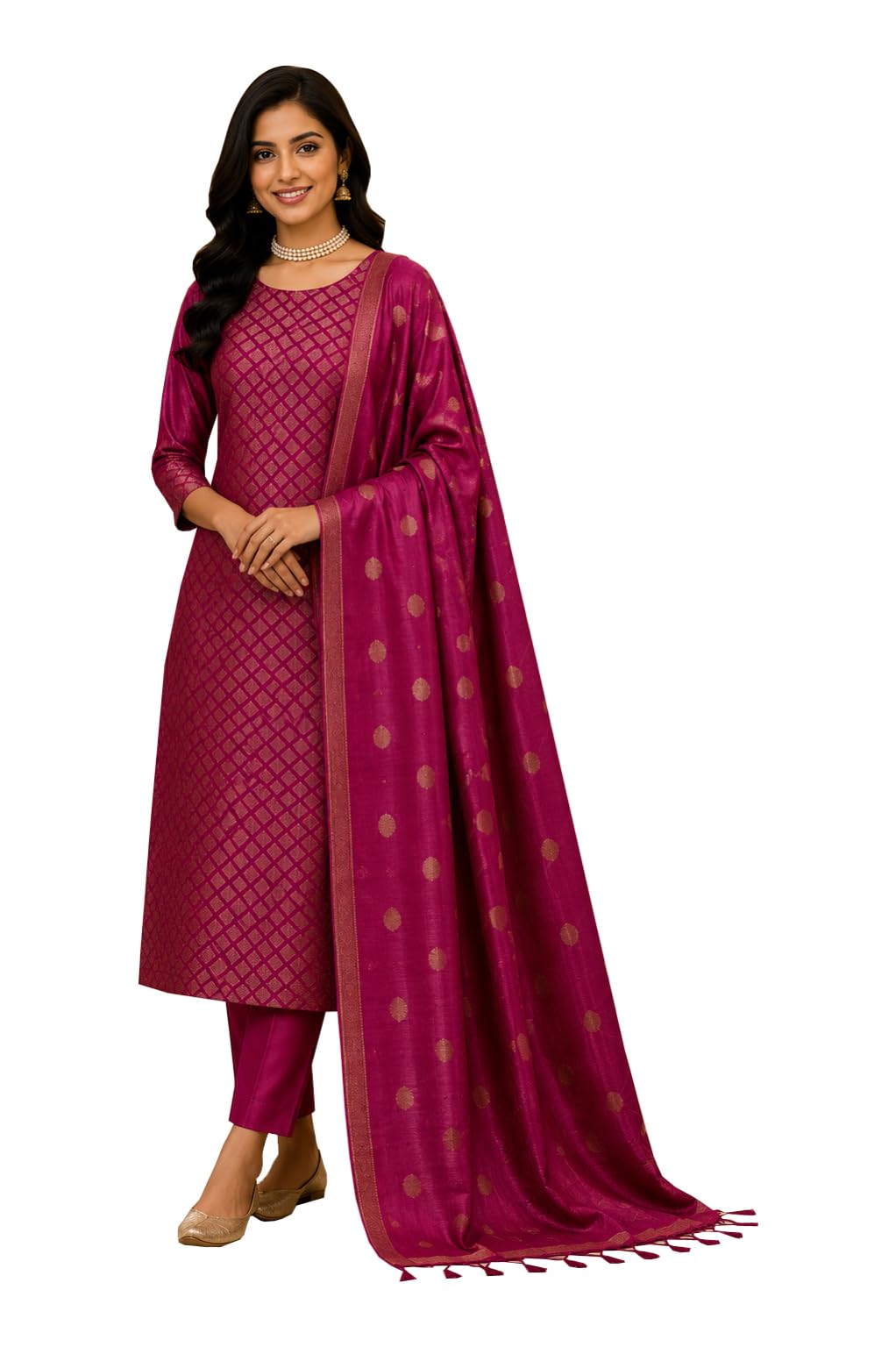 HAIDER ALI Handloom Semi Tussar Silk Unstitched Suit Set for Women with Dupatta | Salwar Suit Dress Material for Women & Girls | Top - 2.5 Mtrs, Bottom - 2.50 Mtrs & Dupatta - 2.3 Mtrs-image-44