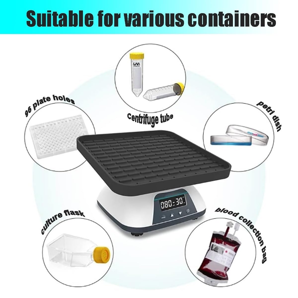 Labs Mezclador rotatorio tridimensional Oscilador agitador de paletas 3D, agitador orbital digital con pantalla LED Velocidad y tiempo, inclinación de 10 ° Velocidad ajustable Velocidad ajustable Agit