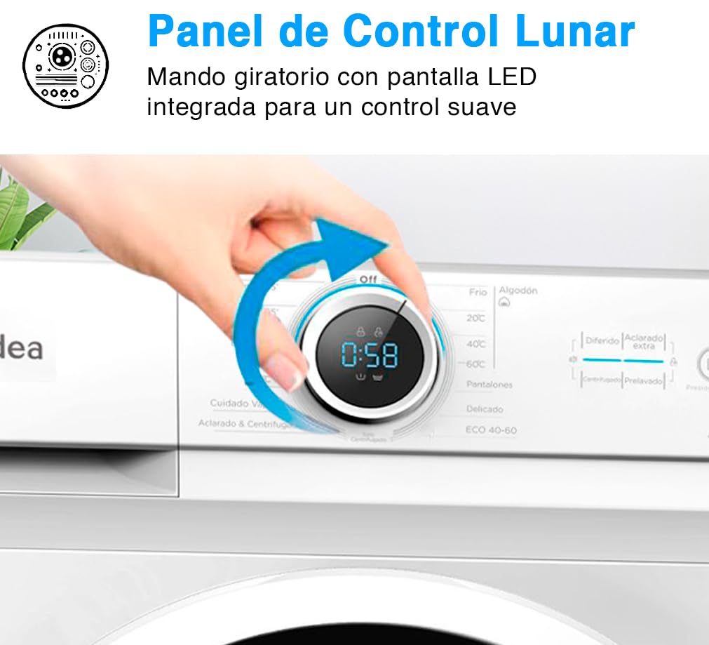 Midea Lavadora Carga Frontal 8kg de 1400 rpm y panel digital - Lavadoras con 15 Programas + Diseño Superior Ultra Slim - Maquina de Lavado de Libre Instalación - Función de Vapor y Modo Eco