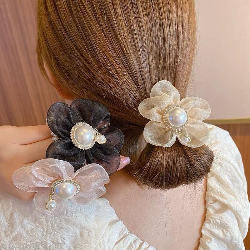 Simreen Pearl Hair Ties Hairband Scrunchies Girls Ponytail Holders Rubber Band Hair Accessories flower organza hair tie(pack of 3) random colour (B0CKPR986L) Amazon Price History, Amazon Price Tracker