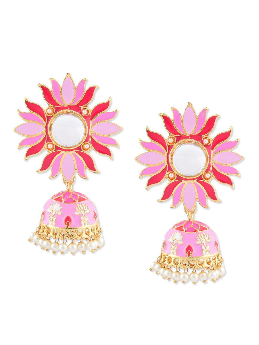 Zaveri Pearls Pink Lotus Meenakari Traditional Jhumki Earring For Women-ZPFK9983 (B08TX1HQ7W) Amazon Price History, Amazon Price Tracker